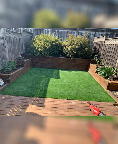 Artificial grass on the backyard