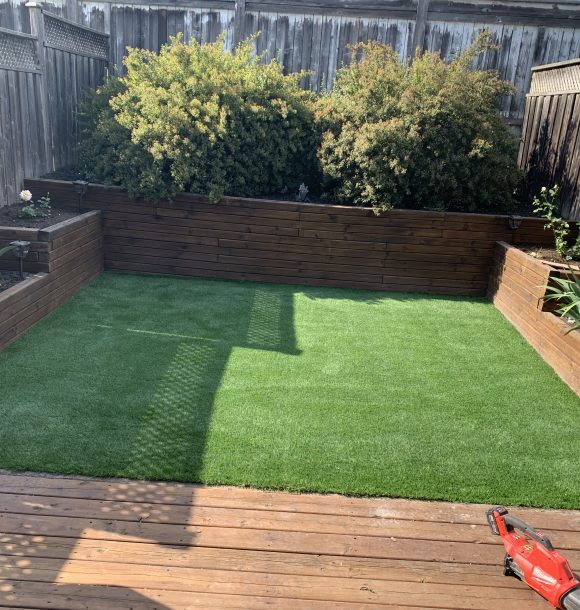 Artificial grass on the backyard