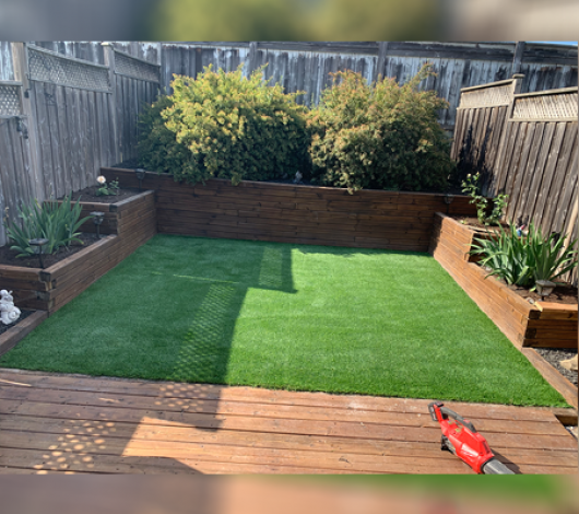 Artificial grass on the backyard
